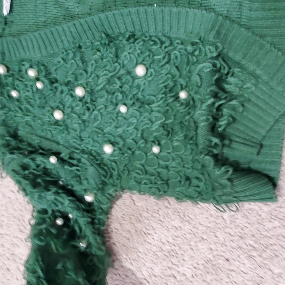 Mighty Fine Faux Pearl Green Textured Women's Cropped Cardigan - Picture 2 of 8